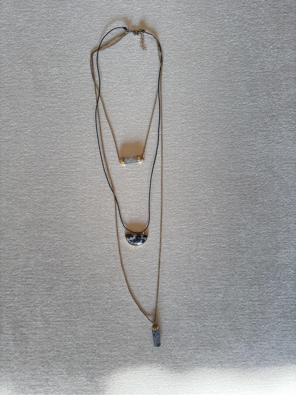 Layered Gold and Gray Stone Pendant Necklace - Women Jewelry